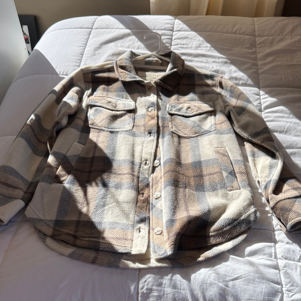Thread & Supply Cream and Brown Plaid Shacket